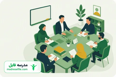 جلسه رسمی شورای معلمان در دفتر مدیریت مدرسه