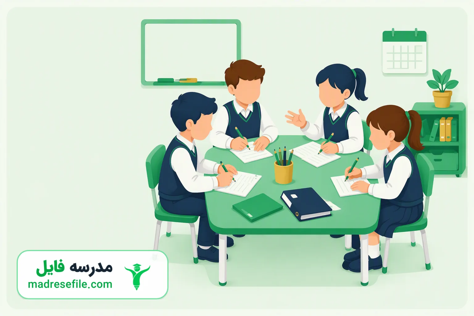 جلسه همفکری اعضای شورای دانش‌آموزی ابتدایی در کلاس درس