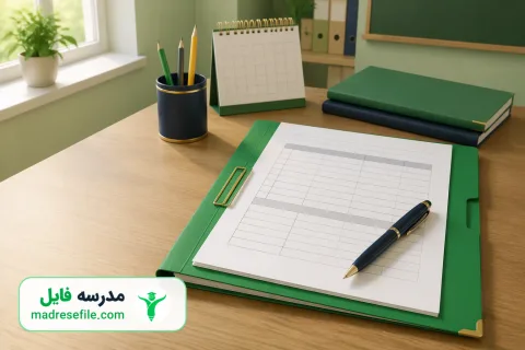 فرم تکمیل‌شده صورتجلسه طرح مصباح الهدی روی میز دفتر مدرسه