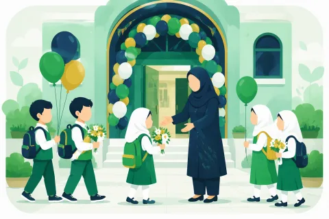 استقبال شاد از دانش‌آموزان در مراسم جشن شکوفه‌ها دبستان