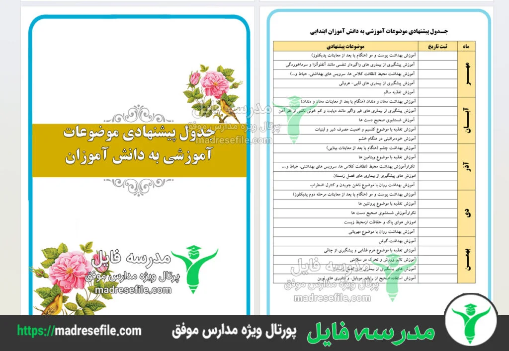 برنامه سالانه مربی بهداشت جدول
پیشنهادی