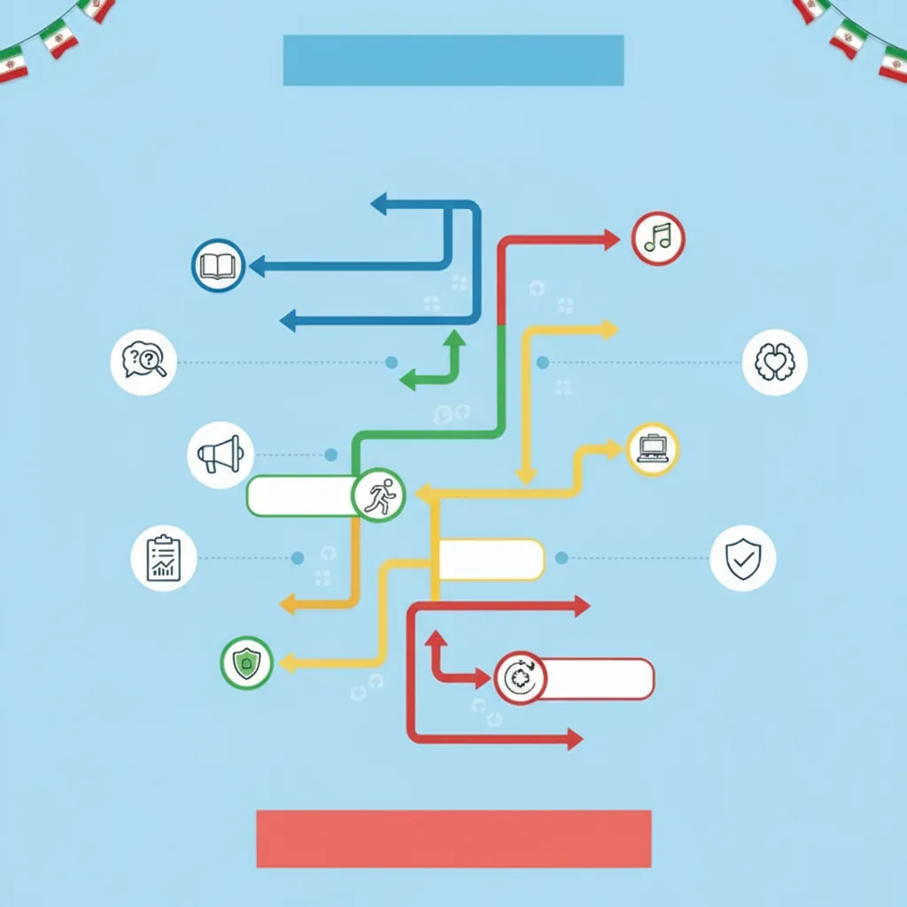 نمونه پوستر تبلیغاتی با طرح نقشه راه و فلش‌هایی که اهداف کاندیدا را نشان می‌دهد.