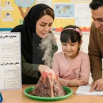 معلم و دانش‌آموز در حال بررسی یک پروژه علمی