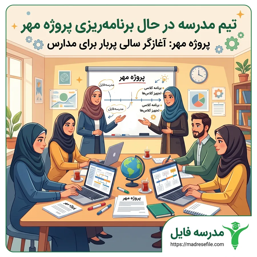 تیم مدرسه در حال برنامه‌ریزی پروژه مهر